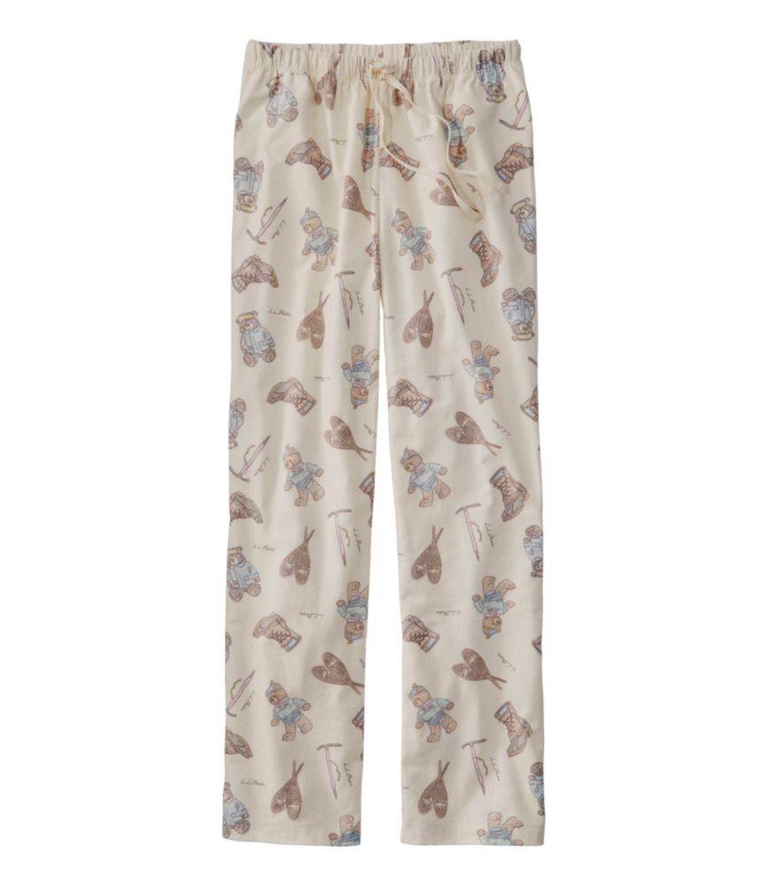 Women's L.L.Bean Flannel Sleep Pants, Print, Cream LL Bear Print, small image number 1