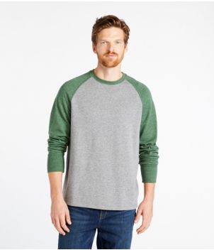 Men's Washed Cotton Double-Knit Crewneck, Slightly Fitted Long-Sleeve Colorblock