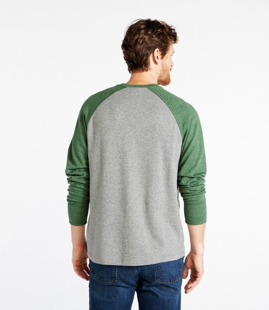 Men's Washed Cotton Double-Knit Crewneck, Slightly Fitted Long-Sleeve Colorblock, Bayside Blue Heather/Raven Blue Heather, small image number 3