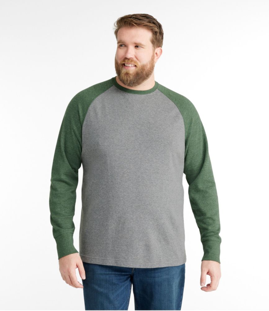 Men's Washed Cotton Double-Knit Crewneck, Slightly Fitted Long-Sleeve Colorblock, Bayside Blue Heather/Raven Blue Heather, small image number 4