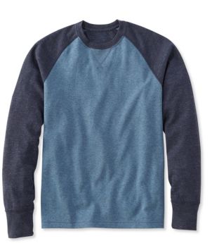 Men's Washed Cotton Double-Knit Crewneck, Slightly Fitted Long-Sleeve Colorblock