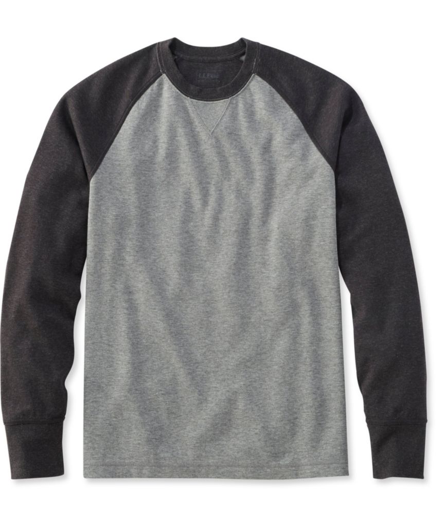 Men's Washed Cotton Double-Knit Crewneck, Slightly Fitted Long-Sleeve Colorblock