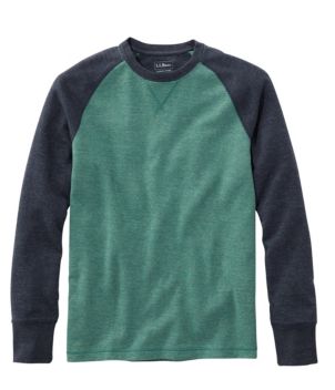 Men's Washed Cotton Double-Knit Crewneck, Slightly Fitted Long-Sleeve Colorblock