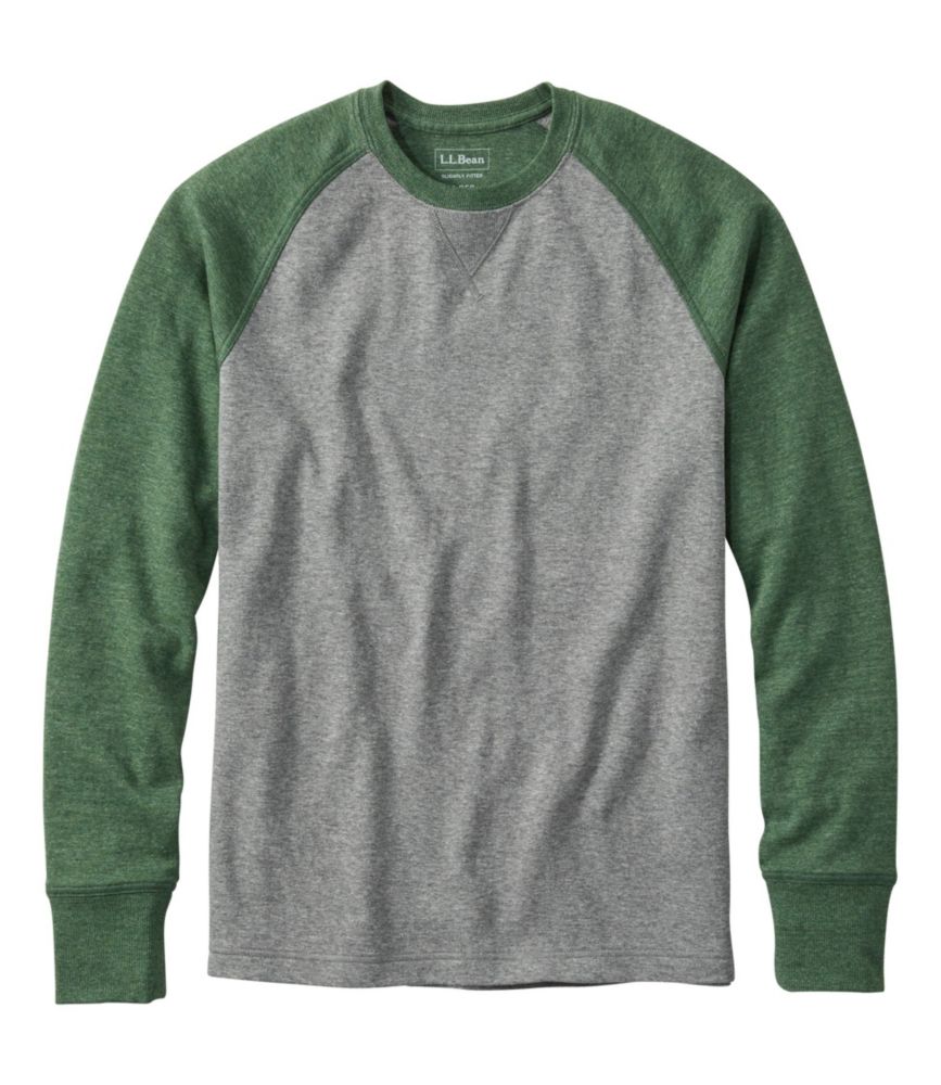 Men's Washed Cotton Double-Knit Crewneck, Slightly Fitted Long-Sleeve Colorblock