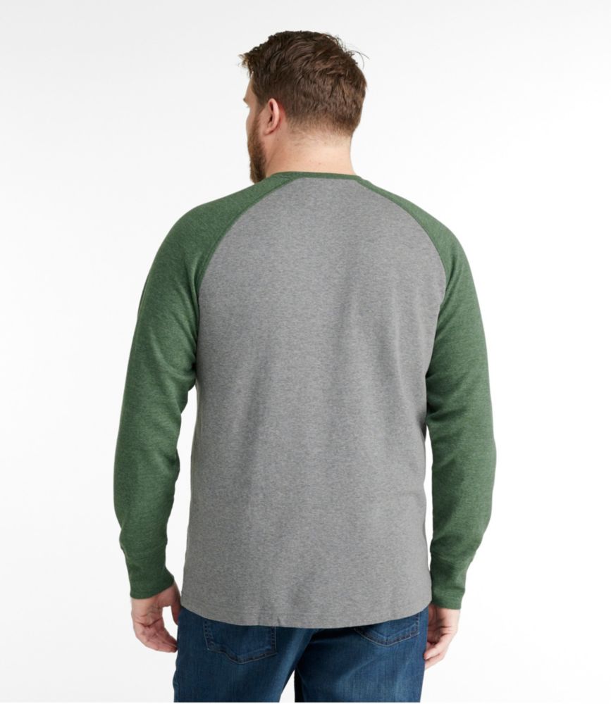 Men's Washed Cotton Double-Knit Crewneck, Slightly Fitted Long-Sleeve Colorblock