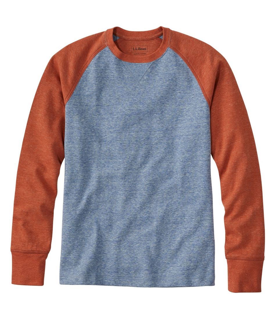 Men's Washed Cotton Double-Knit Crewneck, Slightly Fitted Long-Sleeve Colorblock