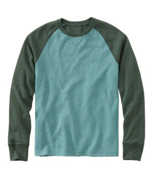 Men's Washed Cotton Double-Knit Crewneck, Slightly Fitted Long-Sleeve Colorblock