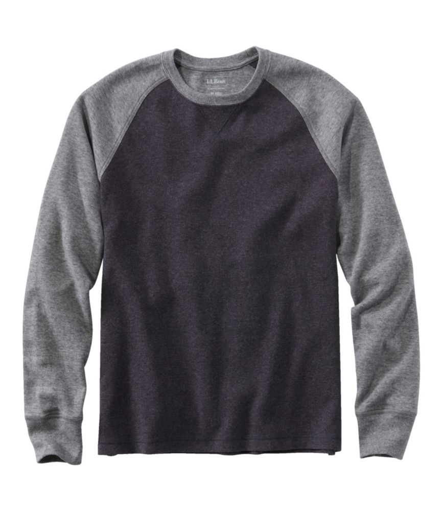 Men's Washed Cotton Double-Knit Crewneck, Slightly Fitted Long-Sleeve Colorblock, Black Heather/Shale Gray Heather, small image number 1
