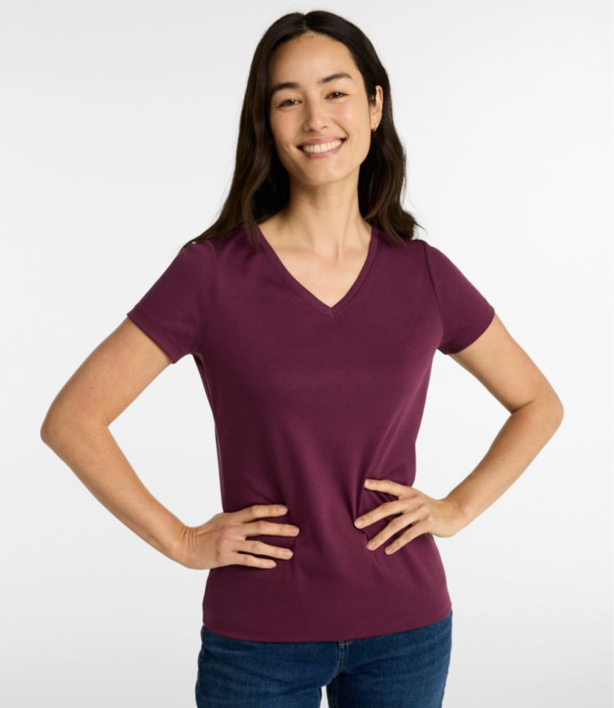 Women's Pima Cotton Shaped V-Neck, Short-Sleeve