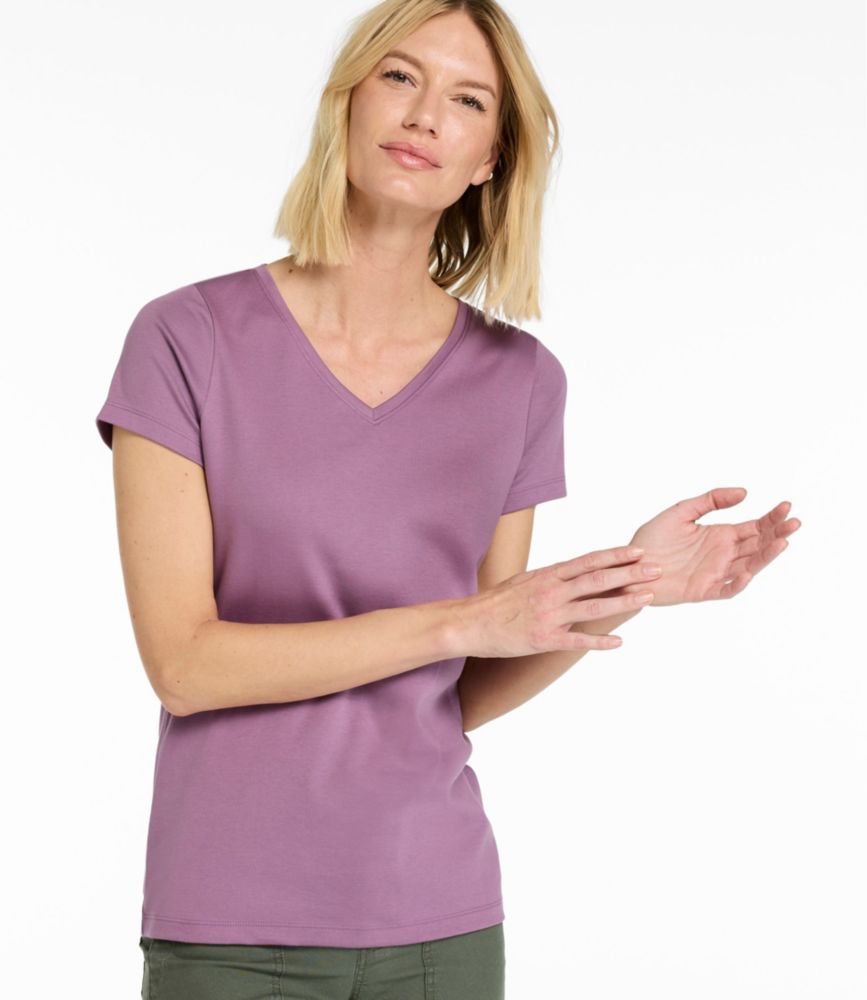 Women's Pima Cotton Shaped V-Neck, Short-Sleeve