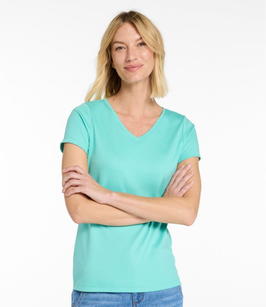 Women's Pima Cotton Shaped V-Neck, Short-Sleeve