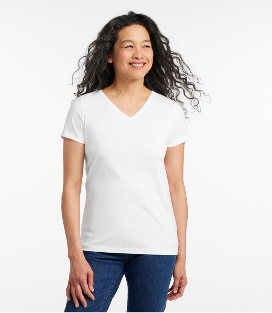 Women's Pima Cotton Shaped V-Neck, Short-Sleeve