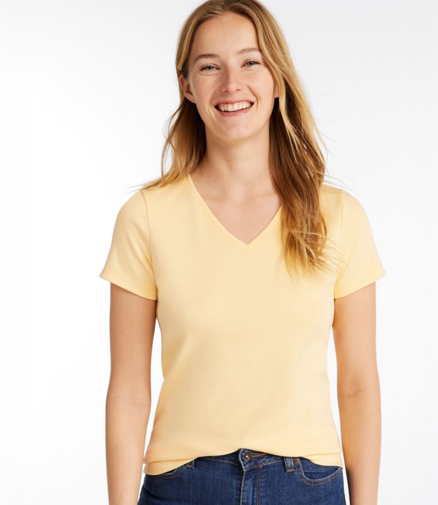 Women's Pima Cotton Shaped V-Neck, Short-Sleeve