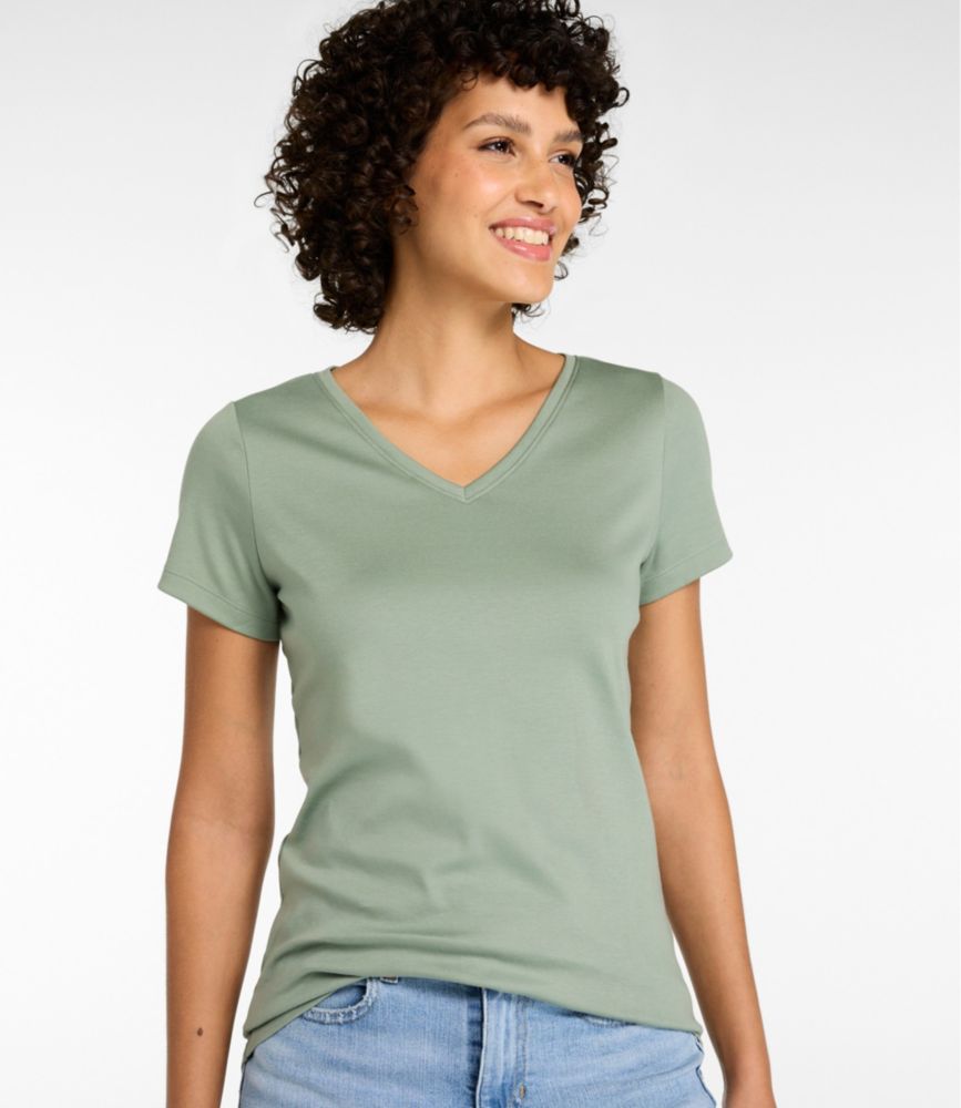 Women's Pima Cotton Shaped V-Neck, Short-Sleeve