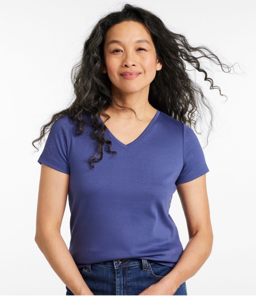 Women's Pima Cotton Shaped V-Neck, Short-Sleeve