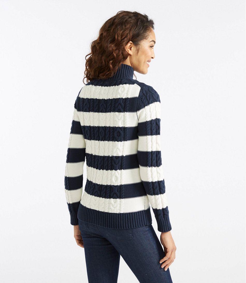 Women's Double L Mixed Cable Sweater, Zip-Front Cardigan Stripe