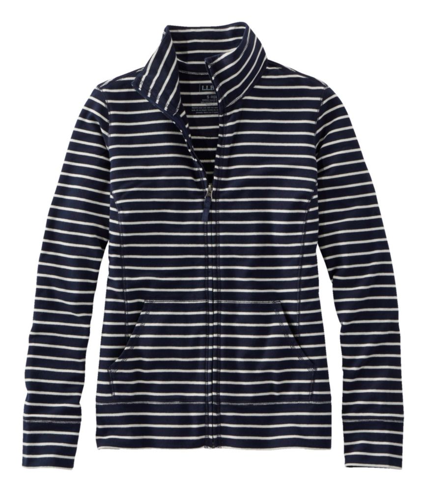 Women's Ultrasoft Sweats, Full-Zip Mock-Neck Jacket Stripe, Classic Navy/Cream, small image number 2