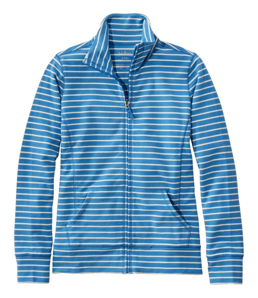 Women's Ultrasoft Sweats, Full-Zip Mock-Neck Jacket Stripe, Marine Blue/Cream, small image number 1