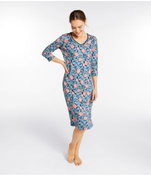 Women's Supima Nightgown, V-Neck Three-Quarter-Sleeve, Print