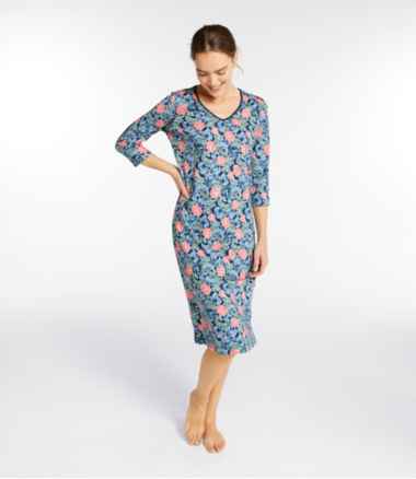 Women's Supima Nightgown, V-Neck Three-Quarter-Sleeve, Print