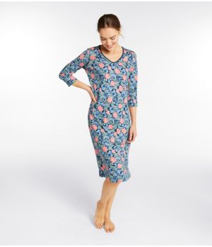 Women's Supima Nightgown, V-Neck Three-Quarter-Sleeve Print