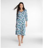 Women's Supima Nightgown, V-Neck Three-Quarter-Sleeve Print