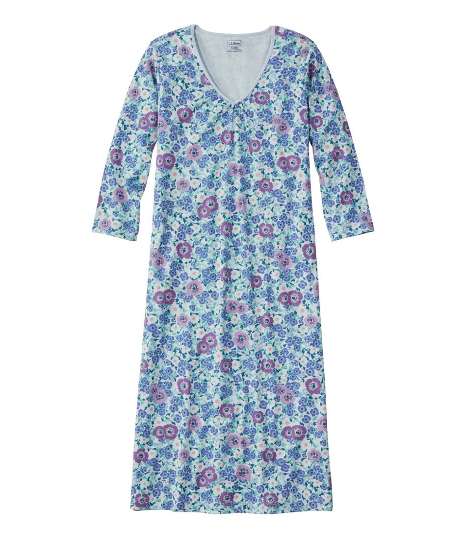 Women's Supima Nightgown, V-Neck Three-Quarter-Sleeve Print | Pajamas ...