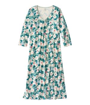Women's Supima Nightgown V-Neck Three-Quarter-Sleeve, Print
