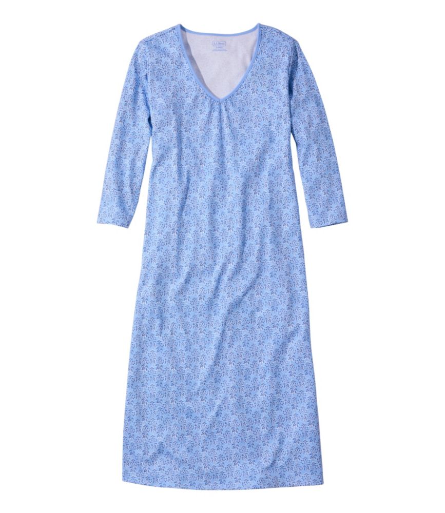 Women's Supima® Nightgown, V-Neck Three-Quarter-Sleeve Print