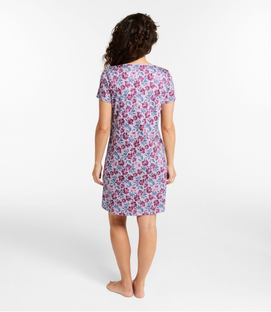 Women's Supima Nightgown, Short-Sleeve Floral, Deep Ocean Floral, small image number 3