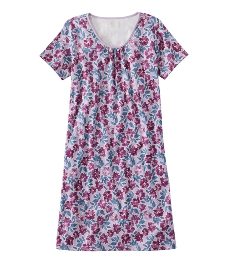 Women's Supima Nightgown, Short-Sleeve Floral, Bramble Berry Floral, small image number 1