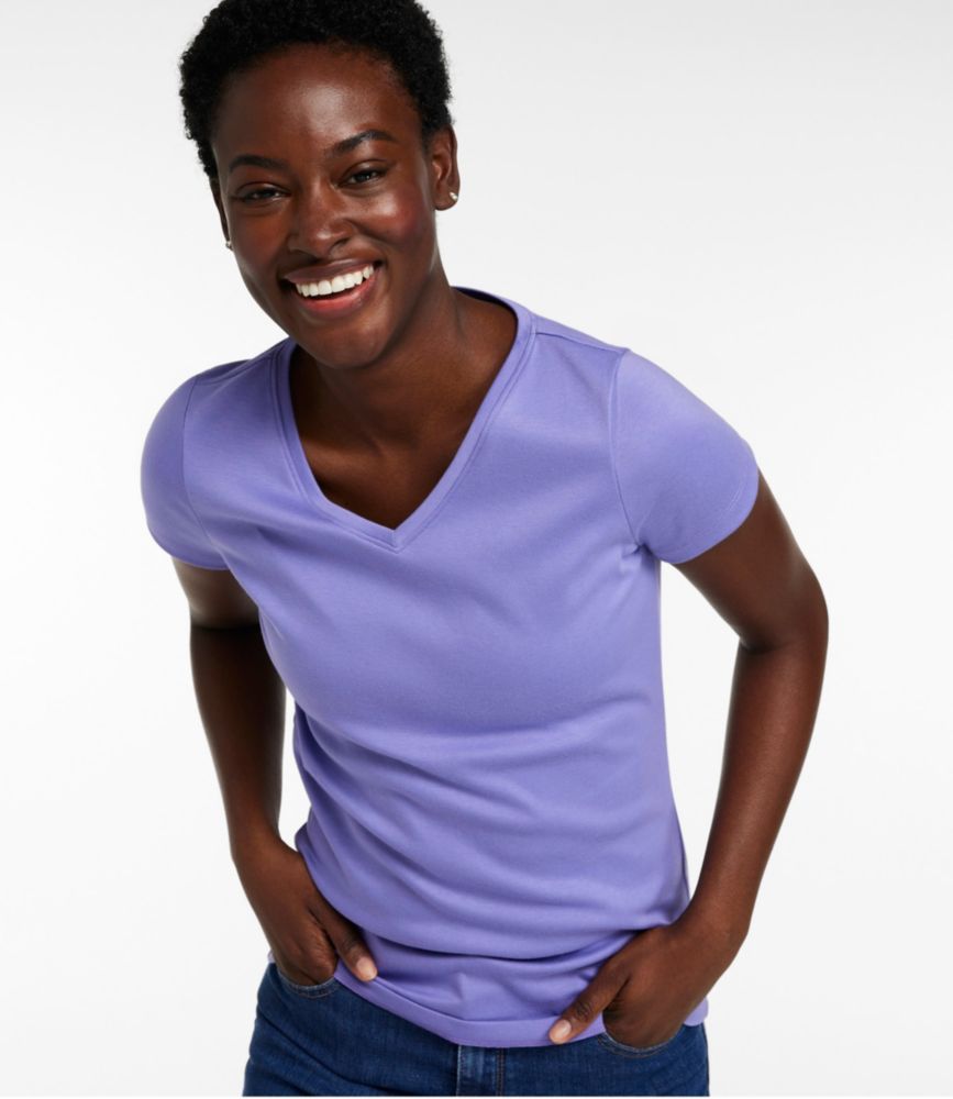 Women's Pima Cotton Shaped V-Neck, Short-Sleeve