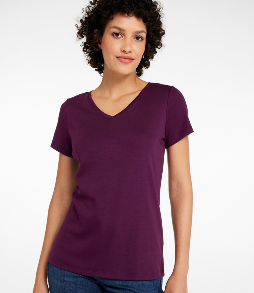 Women's Pima Cotton Shaped V-Neck, Short-Sleeve