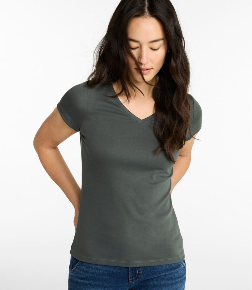 Women's Pima Cotton Shaped V-Neck, Short-Sleeve