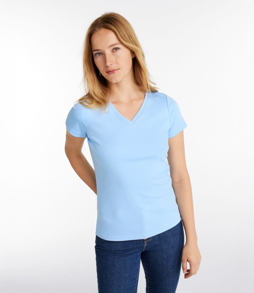 Women's Pima Cotton Shaped V-Neck, Short-Sleeve
