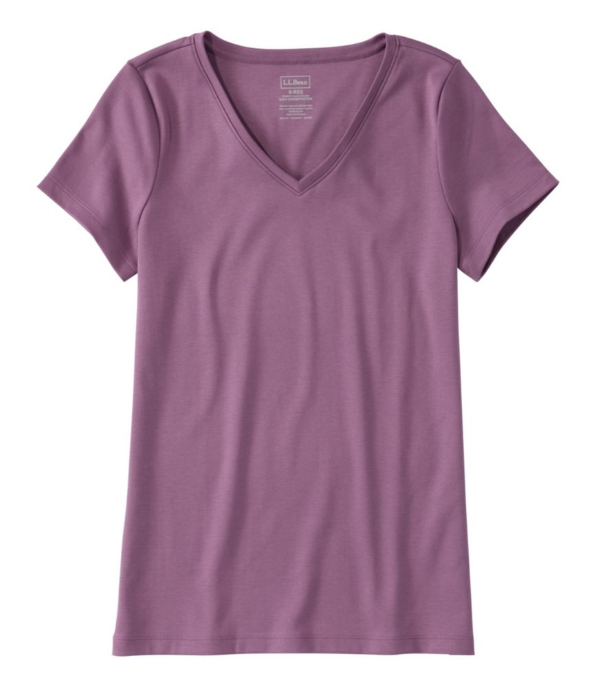 Women's Pima Cotton Shaped V-Neck, Short-Sleeve, Mauve, small image number 1