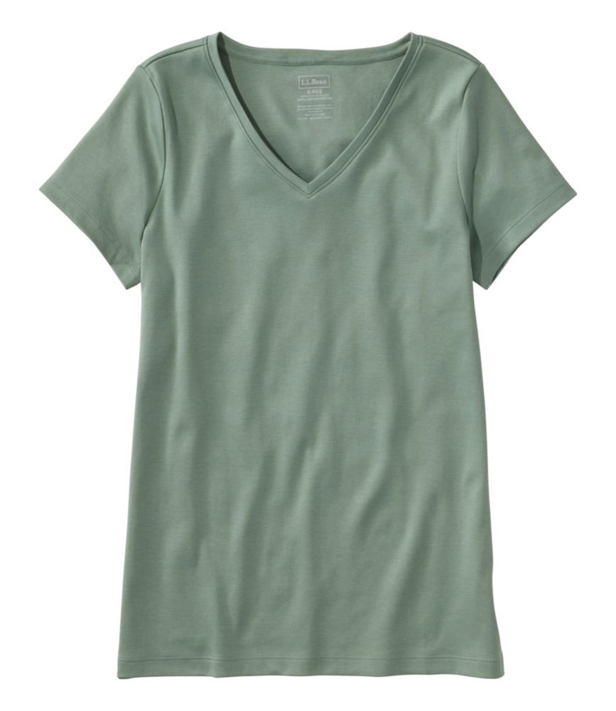 Women's Pima Cotton Shaped V-Neck, Short-Sleeve, Faded Sage, small image number 1