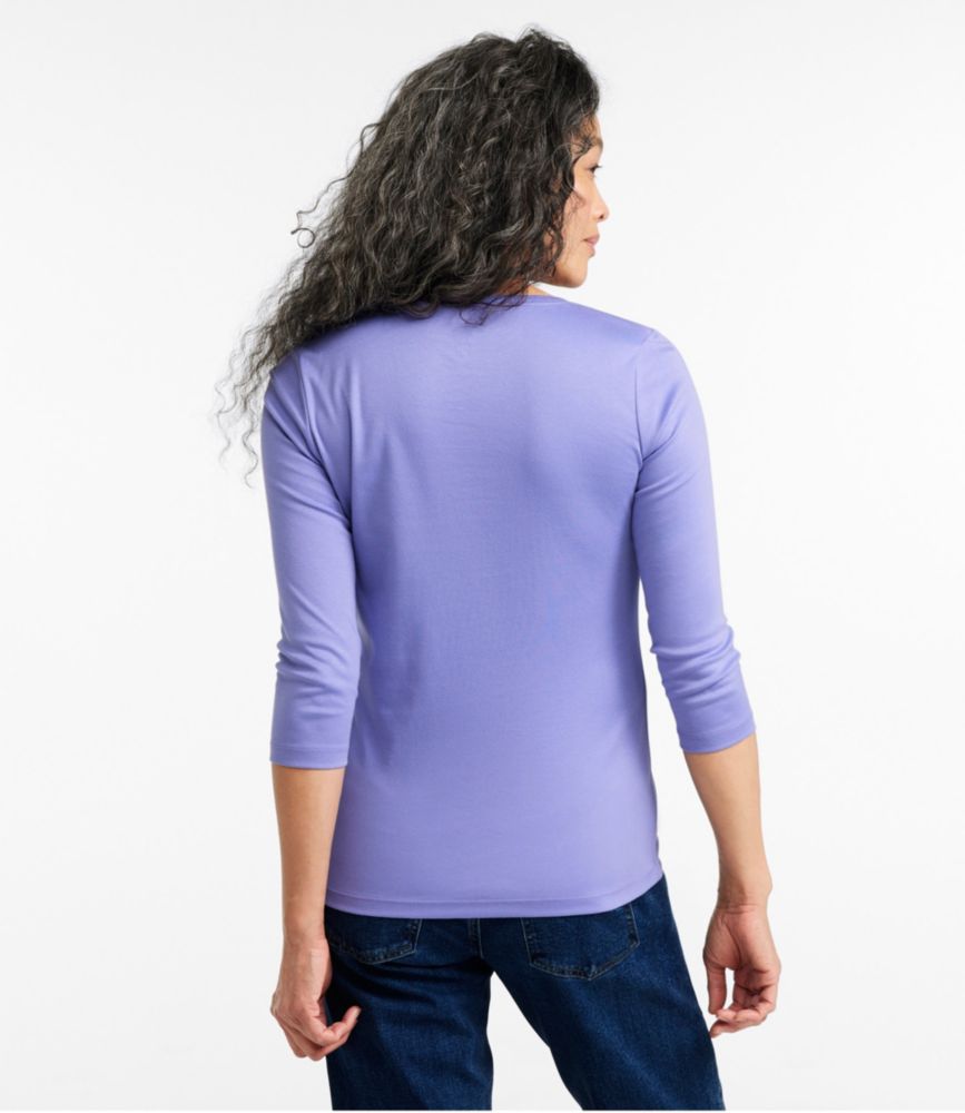 Women's Pima Cotton Shaped Tee, ThreeQuarterSleeve Jewelneck Tees