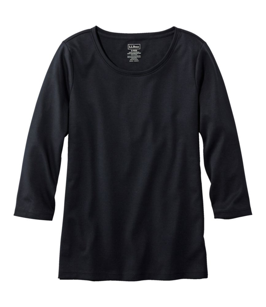 Women's Pima Cotton Shaped Tee, Three-Quarter-Sleeve Jewelneck