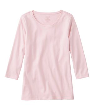 Women's Pima Cotton Shaped Tee, Three-Quarter-Sleeve Jewelneck