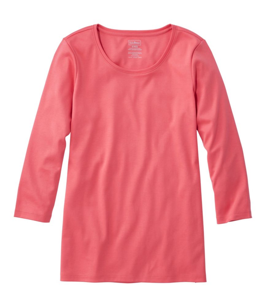 Women's Pima Cotton Shaped Tee, Three-Quarter-Sleeve Jewelneck