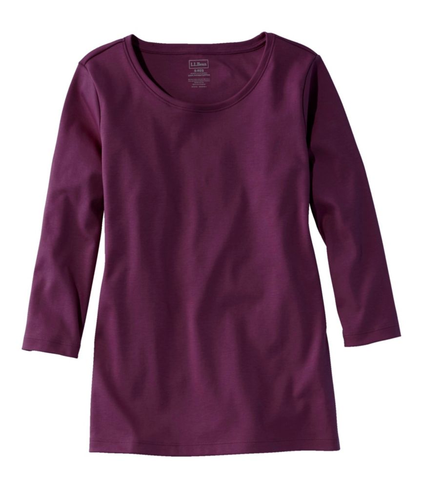 Women's Pima Cotton Shaped Tee, Three-Quarter-Sleeve Jewelneck