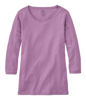 Women's Pima Cotton Shaped Tee, Three-Quarter-Sleeve Jewelneck