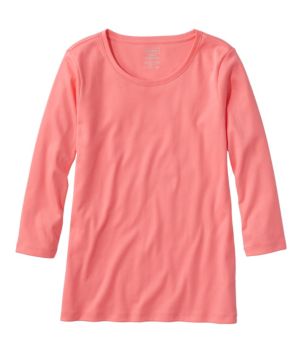 Women's Pima Cotton Shaped Tee, Three-Quarter-Sleeve Jewelneck