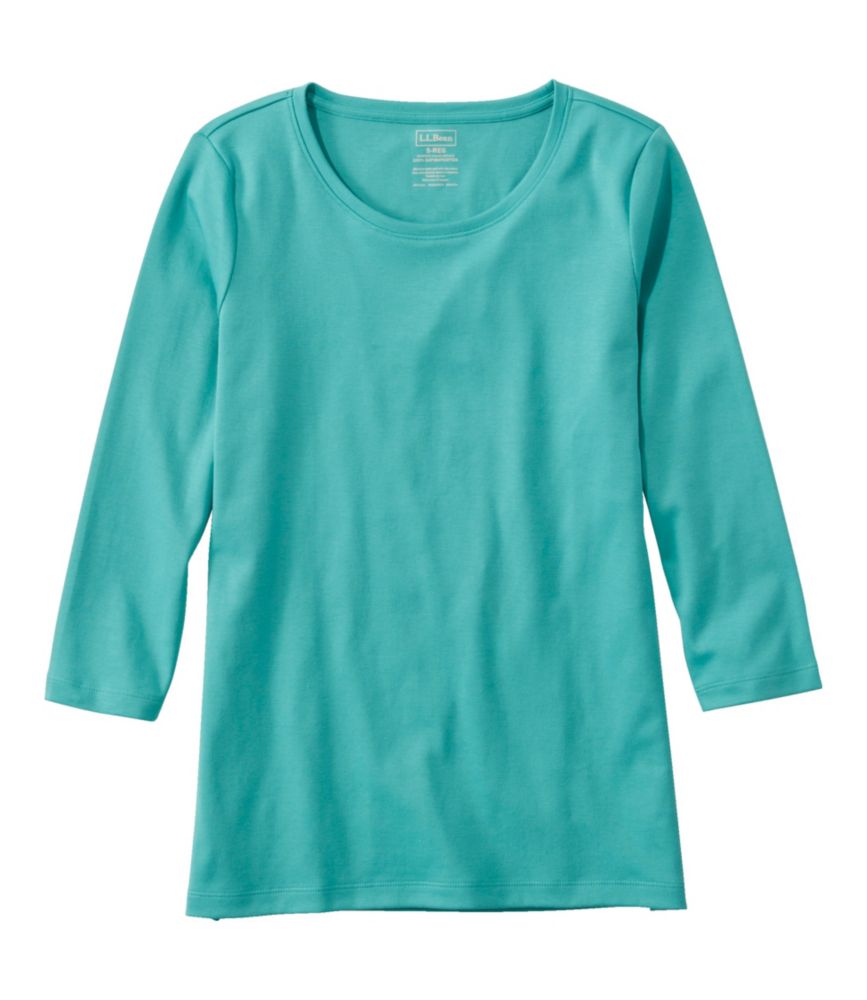 Women's Pima Cotton Shaped Tee, Three-Quarter-Sleeve Jewelneck