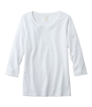 Women's Pima Cotton Shaped Tee, Three-Quarter-Sleeve Jewelneck