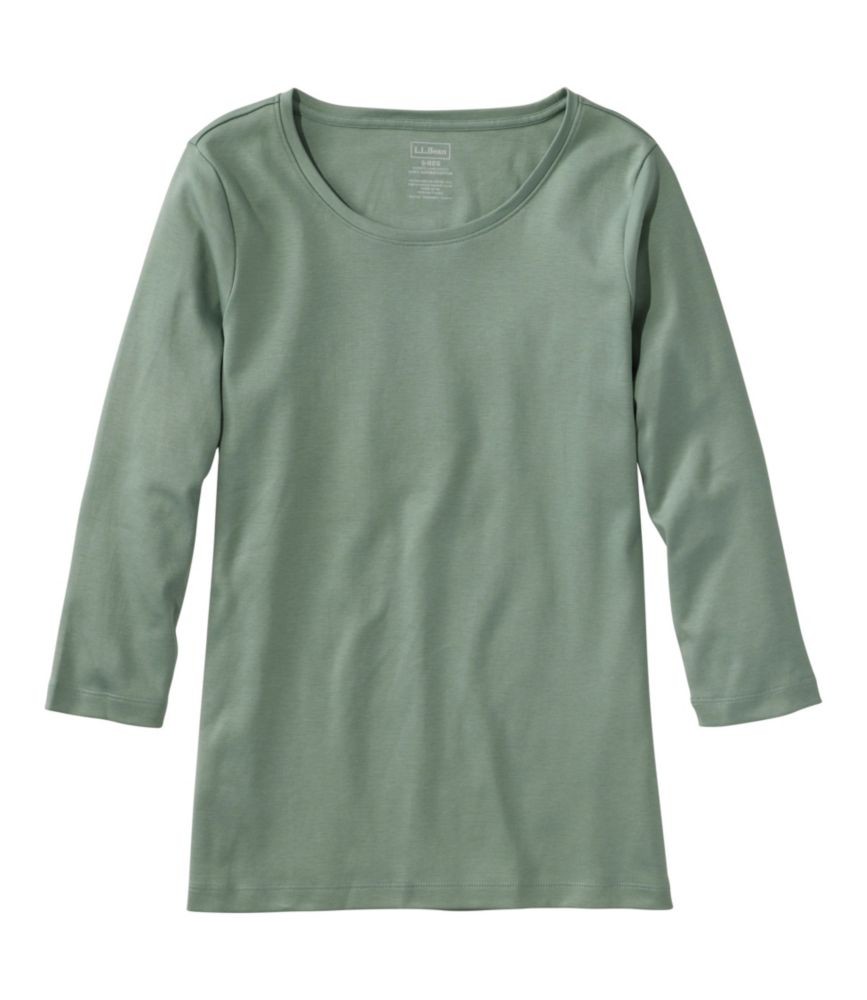 Women's Pima Cotton Shaped Tee, Three-Quarter-Sleeve Jewelneck