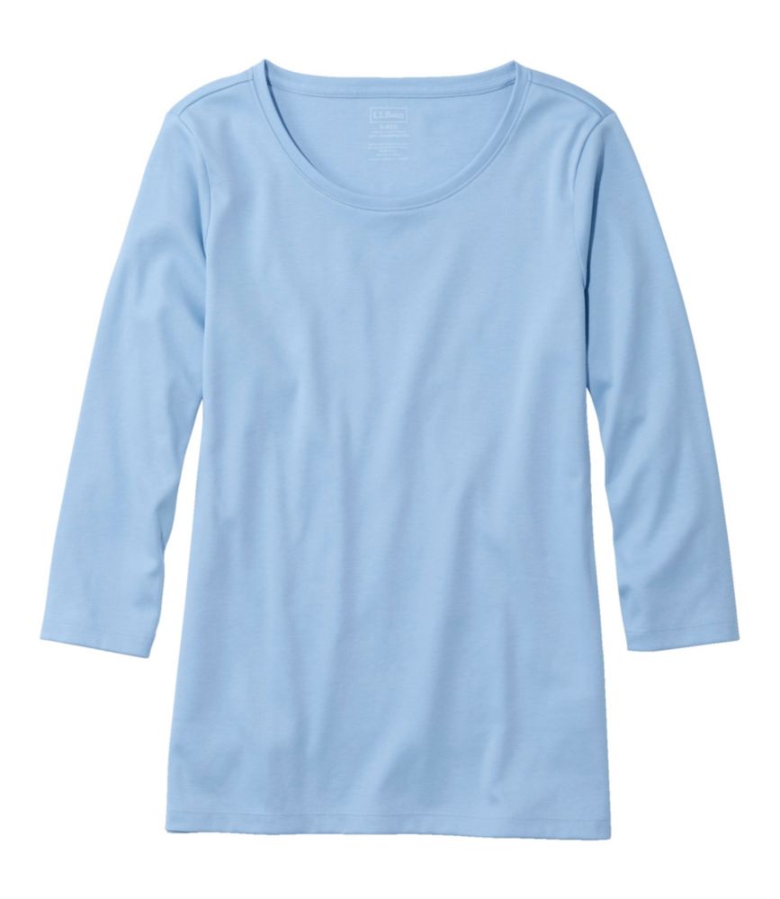 Women's Pima Cotton Shaped Tee, Three-Quarter-Sleeve Jewelneck