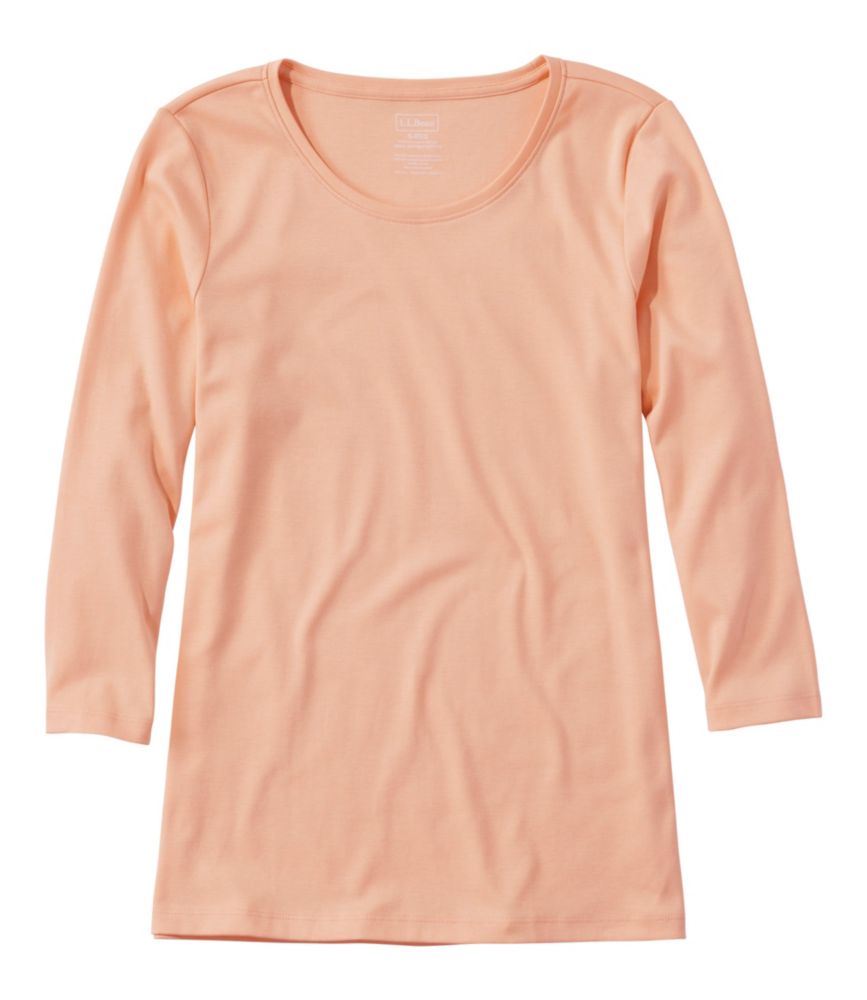Women's Pima Cotton Shaped Tee, Three-Quarter-Sleeve Jewelneck