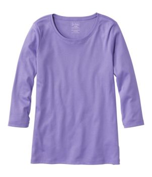 Women's Pima Cotton Shaped Tee, Three-Quarter-Sleeve Jewelneck